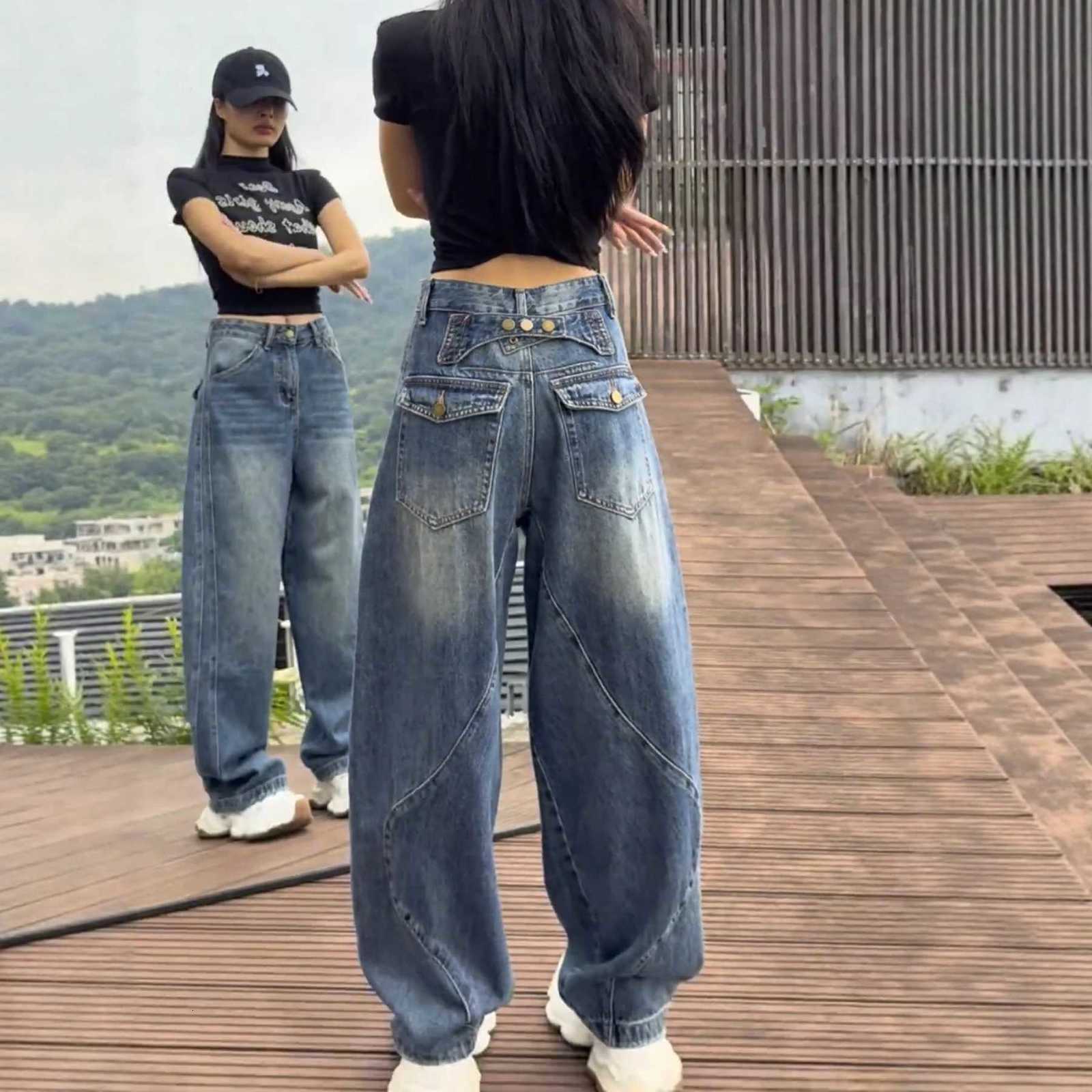 High Waist Wide Leg Jeans Womens Thin Denim Pants Loose Fit Straight Full Length Jeans plus Size Casual SleT260317