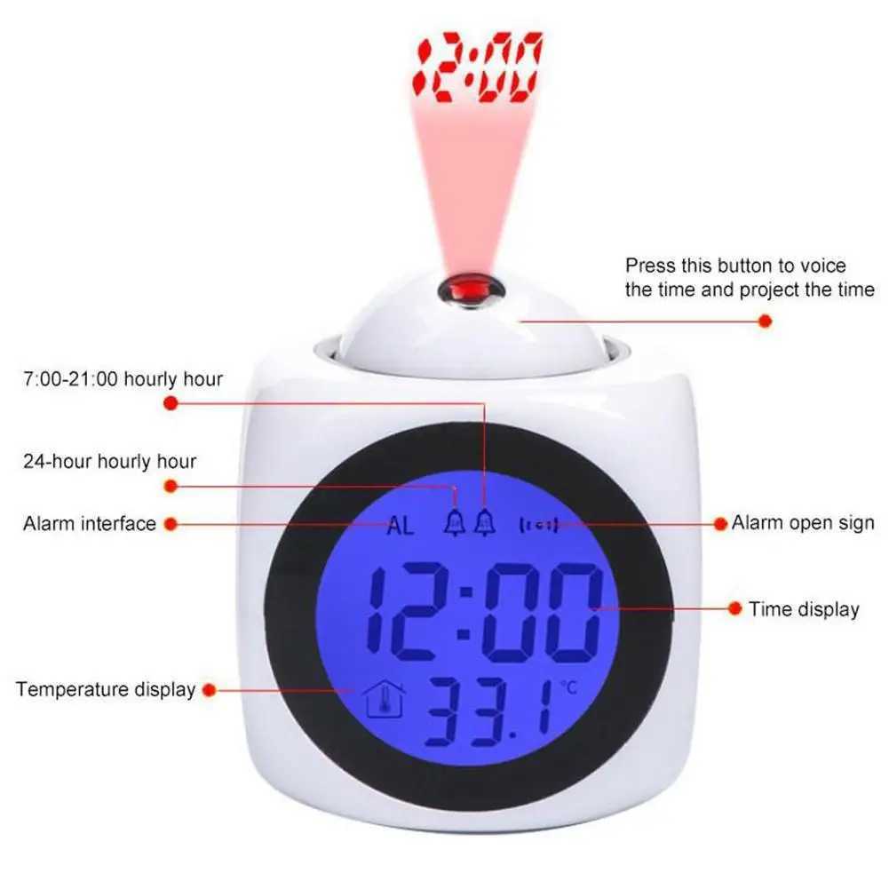 Multifunctional LED Projection Alarm Clock Energy Saving Fashion Voice Alarm Clock Projection Digital Clock Decor Ornament D260318