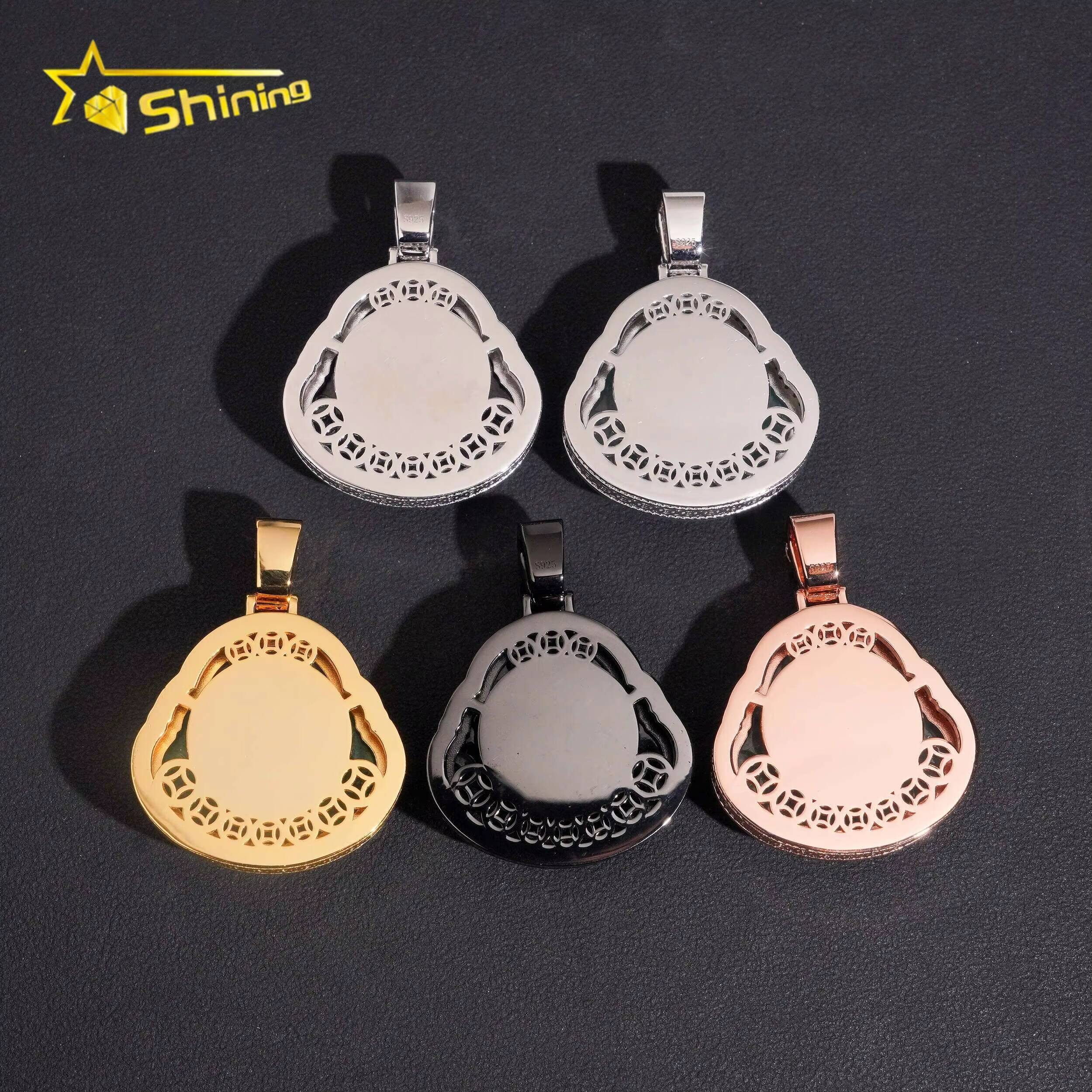 Personalized Jade Buddha Statue Iced Out Moissanite Fine Jewelry 925 Silver Hip Hop Pendant