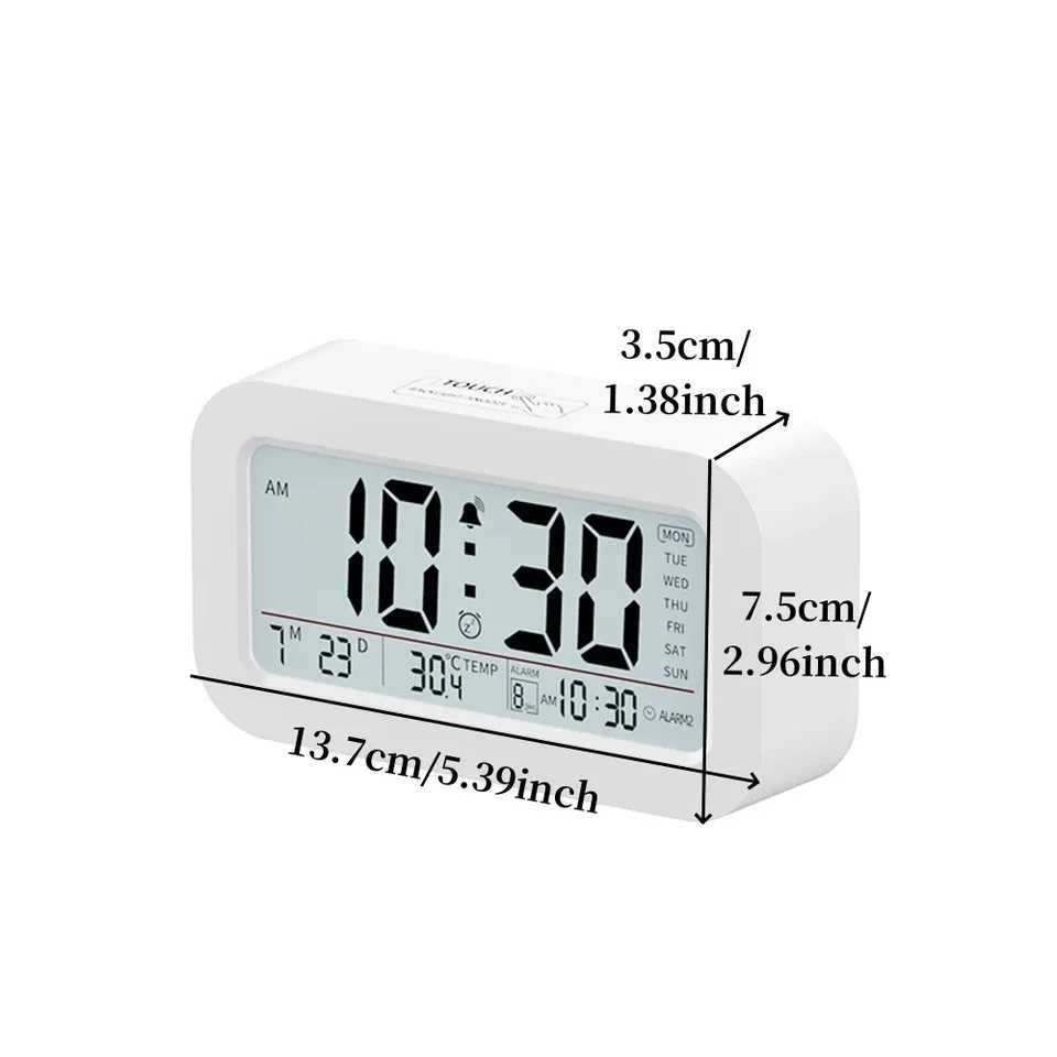 Battery Powered LCD Alarm Clock TEMP Date Week 3 Alarms Backlight Snooze Table Clock Night Vision Function12/24H Digital Clock D260318