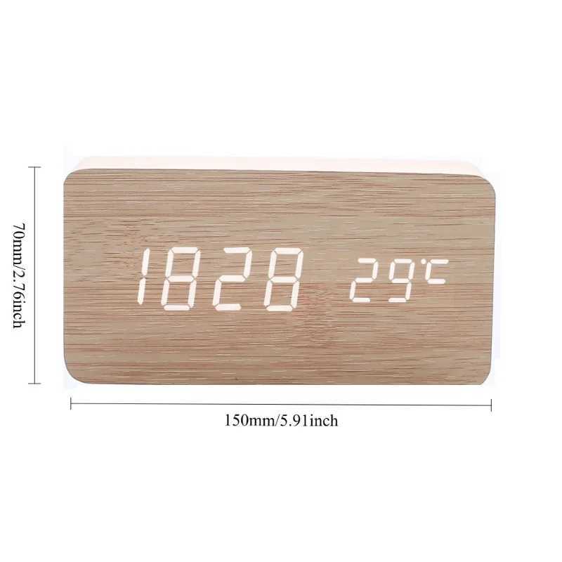 Retro Wooden Digital Alarm Clock with LED Display Temperature Sensor Silent Night Light for Office/Bedroom/Living Room D260318