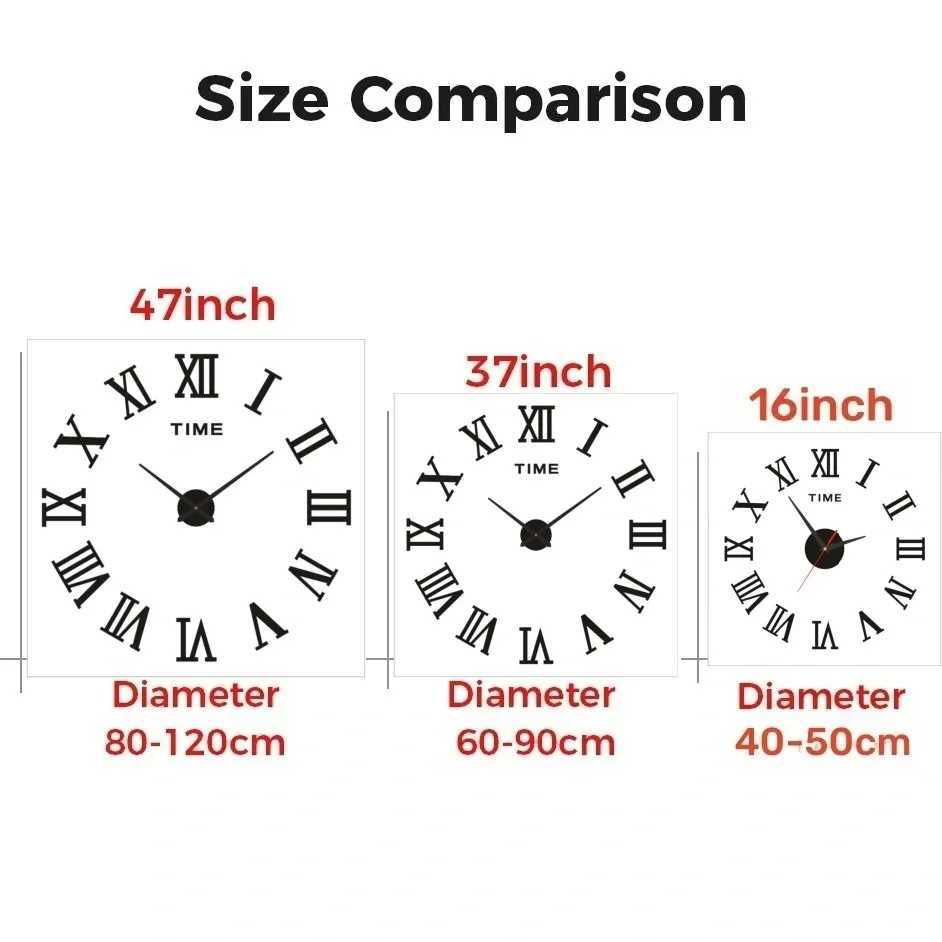2D/3D Large Roman Numeral Acrylic Mirror Wall Clock Sticker Fashion DIY Quartz Clocks Watch Home Decoration Living Room Stickers D260318