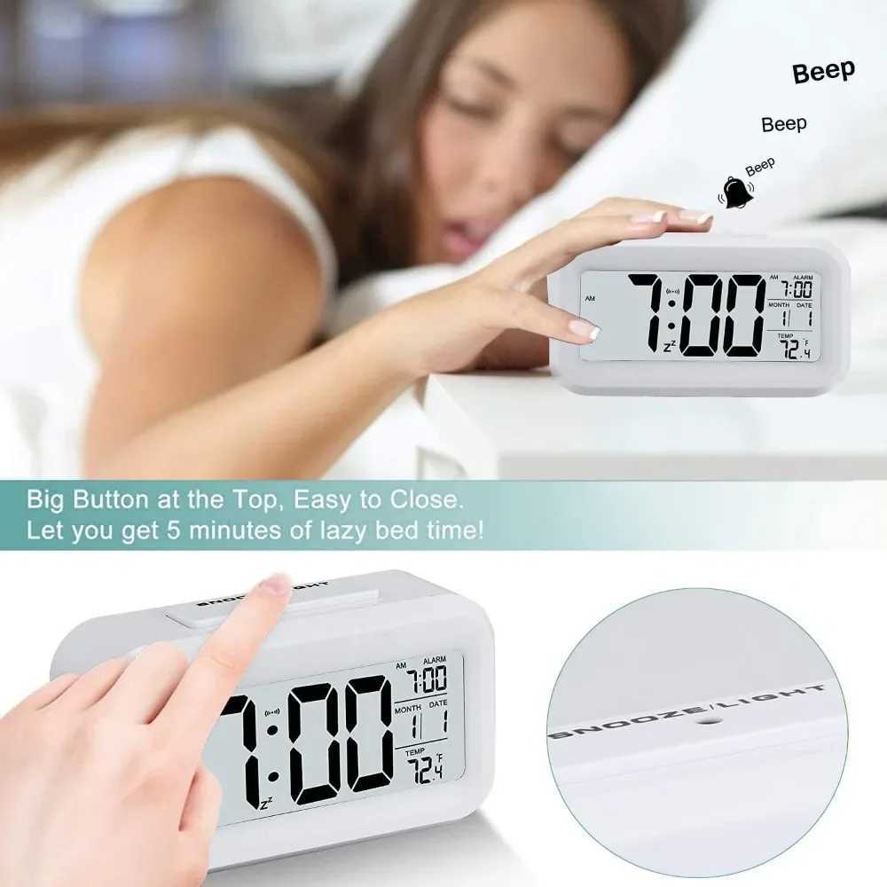 LED Electronic Digital Alarm Clock Backlight Snooze Calendar Clock Screen Desktop Table Clocks for Home Office Digital Alarm D2603181