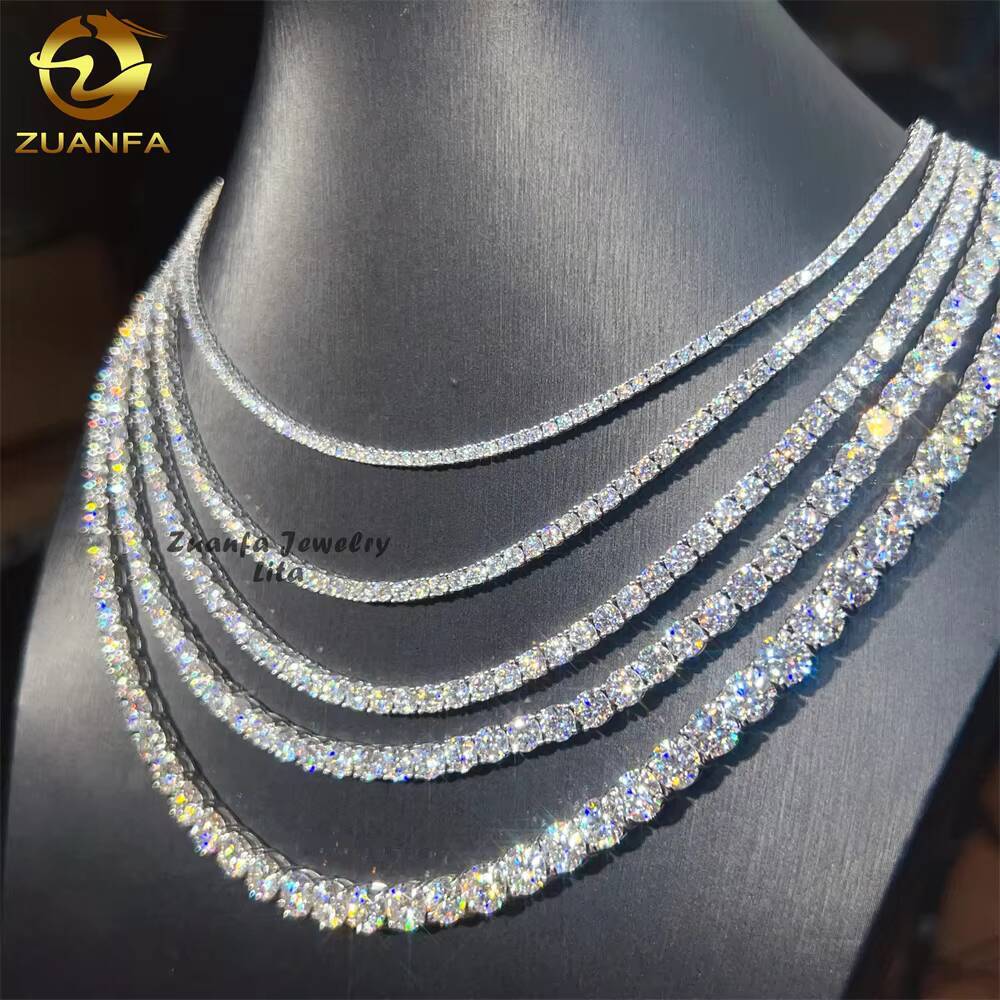 Iced Out Hip Hop Tennis Chain Jewelry Wholesale 2MM 3MM 4MM 5MM 65MM D-Vvs Moissanite Diamond Moissanite Necklace