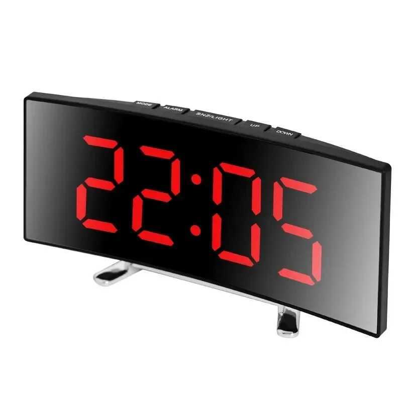 Creative Curved Electronic Clock LED Large Screen Plug-in Battery Dual-purpose Mirror Alarm Clock Student Bedroom Dedicated D260318