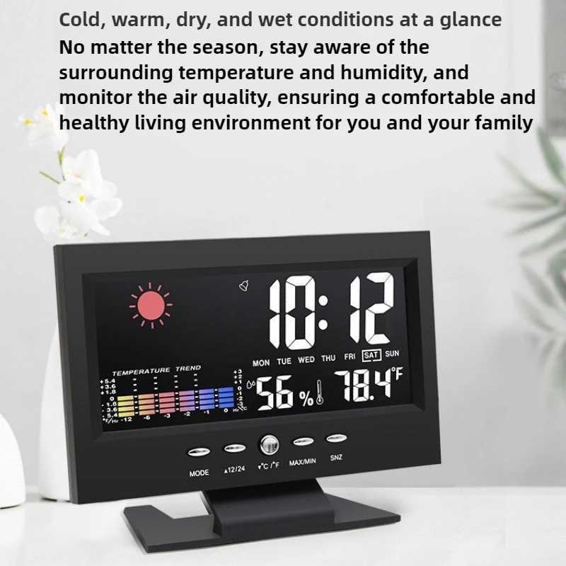 Electronic Alarm Clock Digital Alarm Clock Weather Station Time Temperature Humidity Display Clock with USB Cable Sound Control D260318