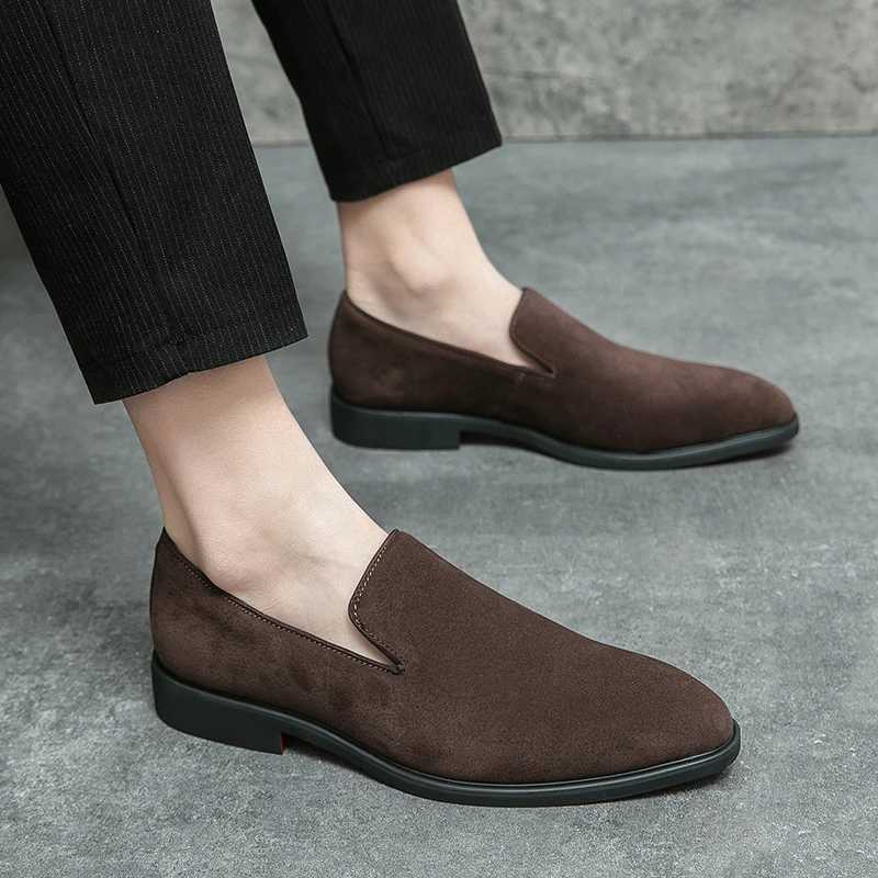 Spring Italian Luxury Designer Brand Suede Leather Shoes Business Office Dress Shoes for Man Brown Nightclub Party Loafers ManZ260317