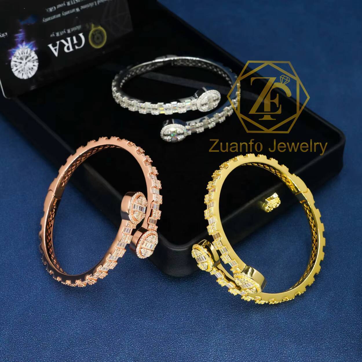 Fine Jewelry Sterling Silver 925 Fashion Iced Out VVS Baguette Moissanite Cuban Link Diamond Bracelet Bangles