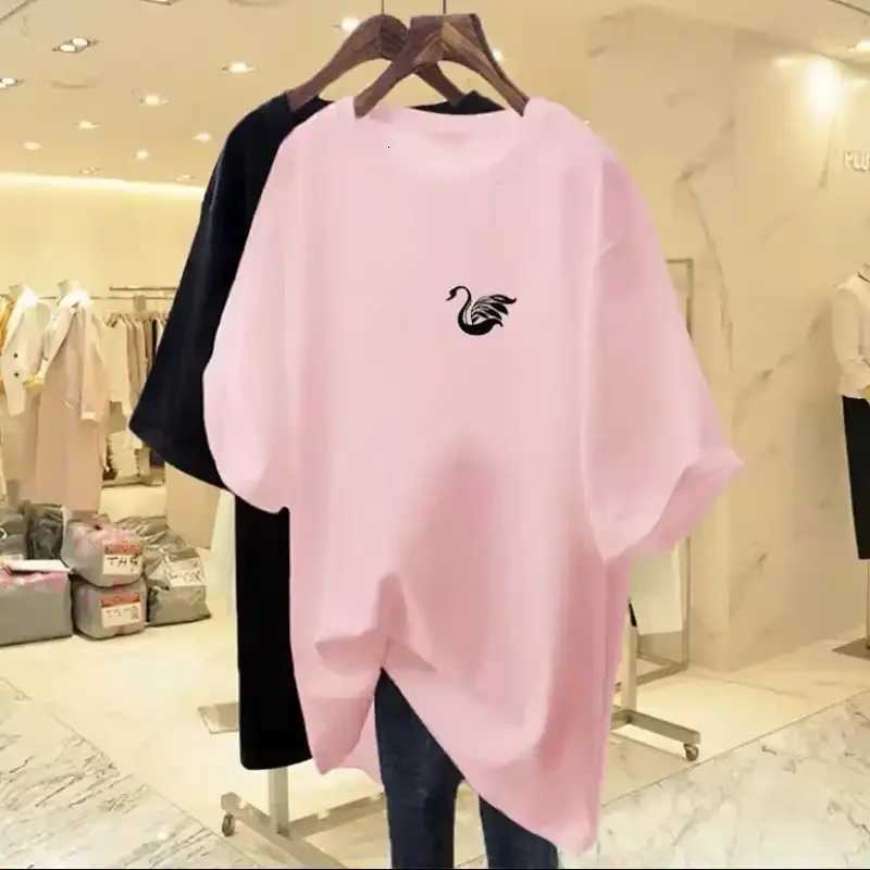 Womens Clothing Pure Cotton T-shirt Spring/Summer Short Sleeve Swan Casual Tees Lady Versatile O-neck Basic Korean Version TopsT260317