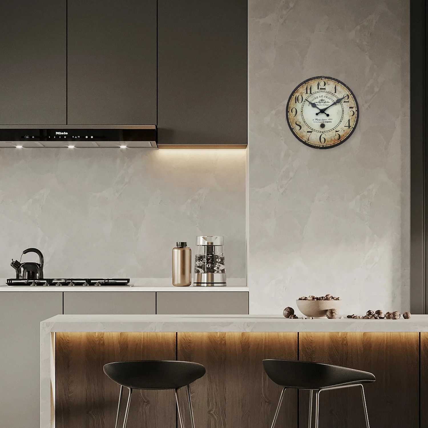 Praiteon a Paris Dehuis1801 Pattern Wooden Wall Clock Living Room Bedroom Kitchen Home Decoration Wall Clock Silent Quartz Clock Holiday Gift 10 Inc D