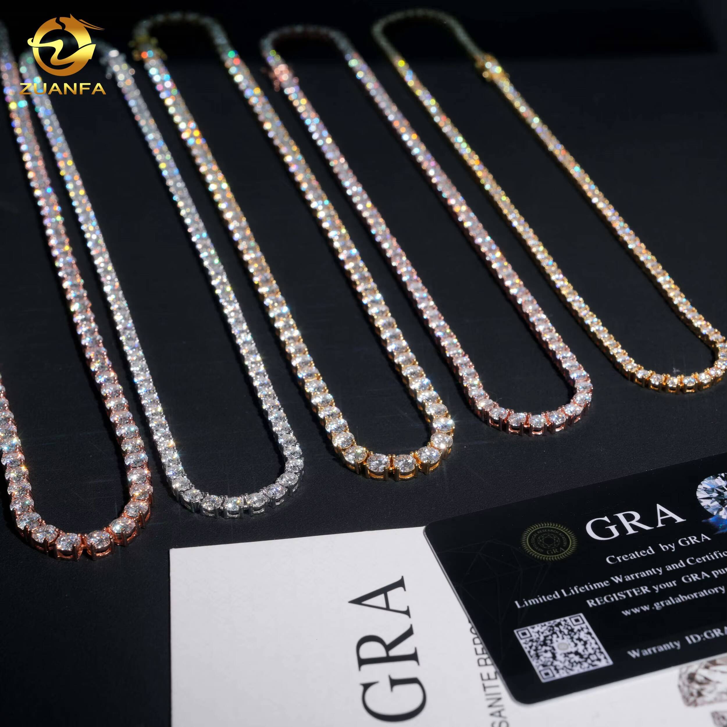 Iced Out Hip Hop Tennis Chain Jewelry Wholesale 2MM 3MM 4MM 5MM 65MM D-Vvs Moissanite Diamond Moissanite Necklace