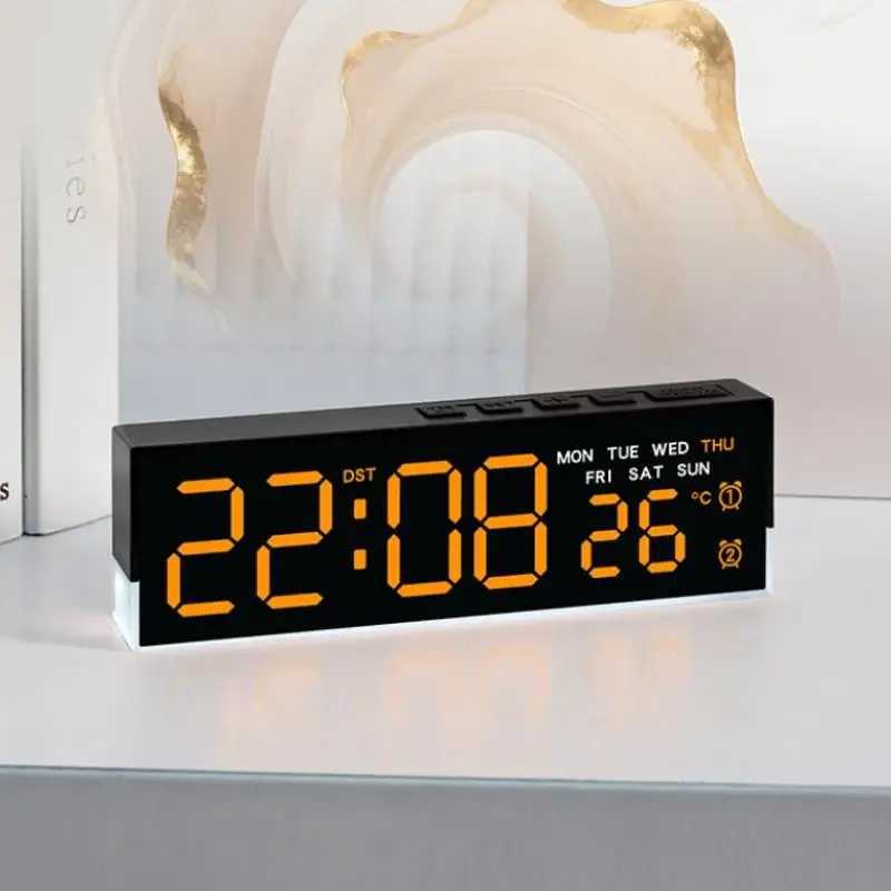 USB Powered Digital Alarm Clock White Mood Light TEMP Week 2 Alarm DST Table Clock 3 Levels Brightness 12/24H LED Clock D260318
