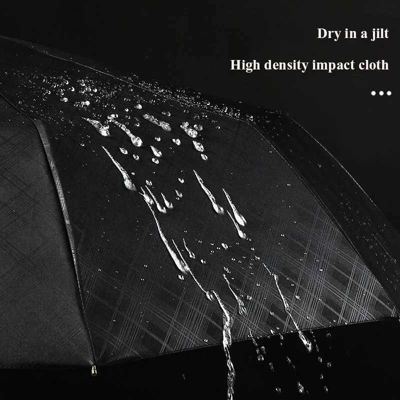 Triple fold fully automatic 10 bone grid pattern umbrella automatic wooden handle wind resistant and sunny umbrella H260318 - view 6