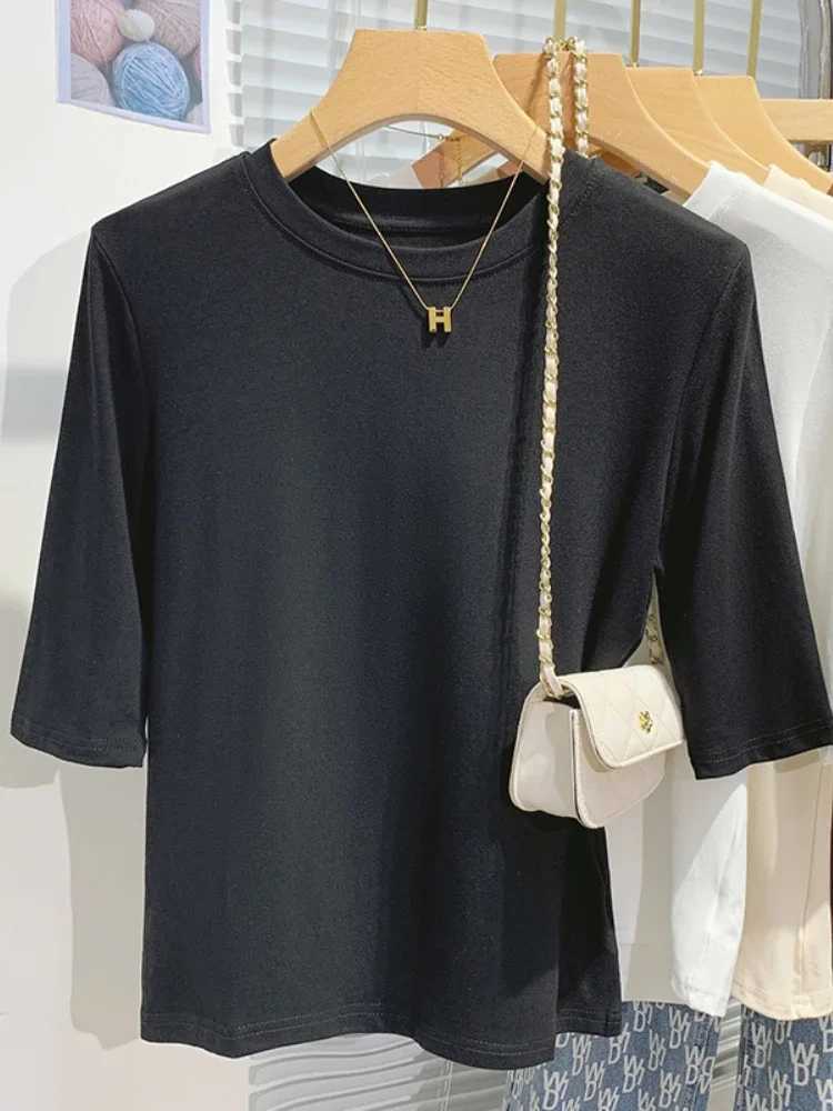 Summer 100 Cotton 2026 Womens T-shirt Bottoming Basic Crew Neck Fashionable Solid Lady Short Sleeve Tops ShirtsT260317