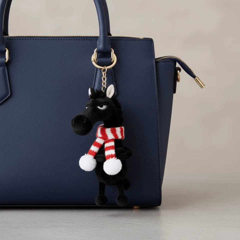 Exquisite Cartoon Horse Keychain Fantasy Style With Scarf Pony Craftsmanship Black Simulation Horse Room Decoration H260318 - view 4