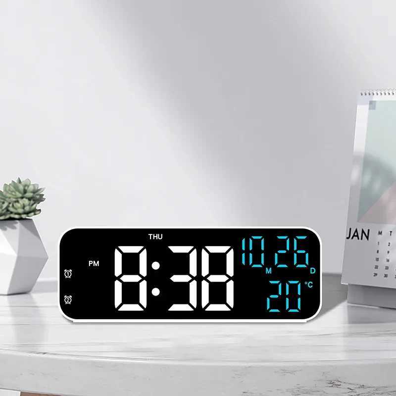 LED Digital Clock Temperature Date Week Display Desktop Clock 3 level Brightness Adjustment Voice Control Countdown Alarm Clock D260318