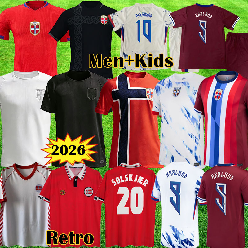 Norway 2026 World Cup Soccer Jersey Haaland Odegaard STRAND LARSEN AJER NUSA 24 25 SOLSKJAER 1998 2000 Vintage Norway away third football shirt Retro 1984 Kids Tops