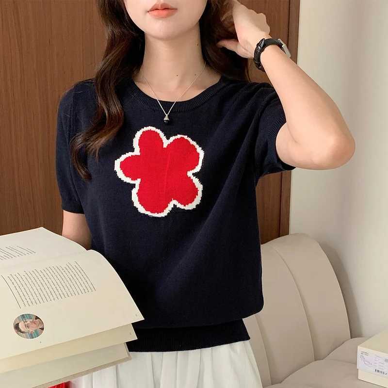 Spring and summer womens round neck pure cotton knitted short sleeved T-shirt womens half sleeved loose and versatile topT260317