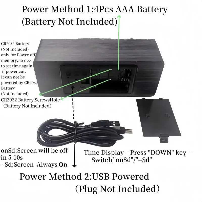 Voice Control Wood Digital Alarm Clock TEMP Humidity Date Night Mode Table Clock 3 Alarms Power Outage Memory 12/24H LED Clock D260318