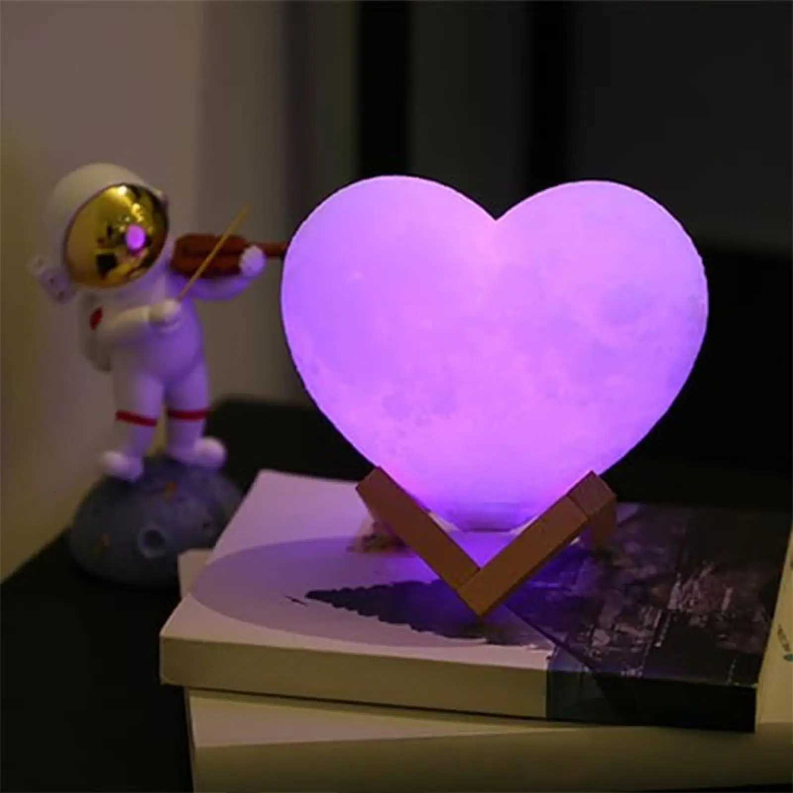 Heart Night Light 16-Color USB Rechargeable LED Nightlight Heart Shaped Light with Stand and Remote Control for Valentines Day H260318