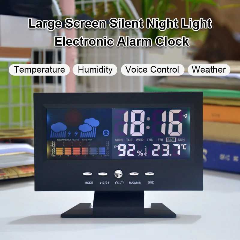 Electronic Alarm Clock Digital Alarm Clock Weather Station Time Temperature Humidity Display Clock with USB Cable Sound Control D260318