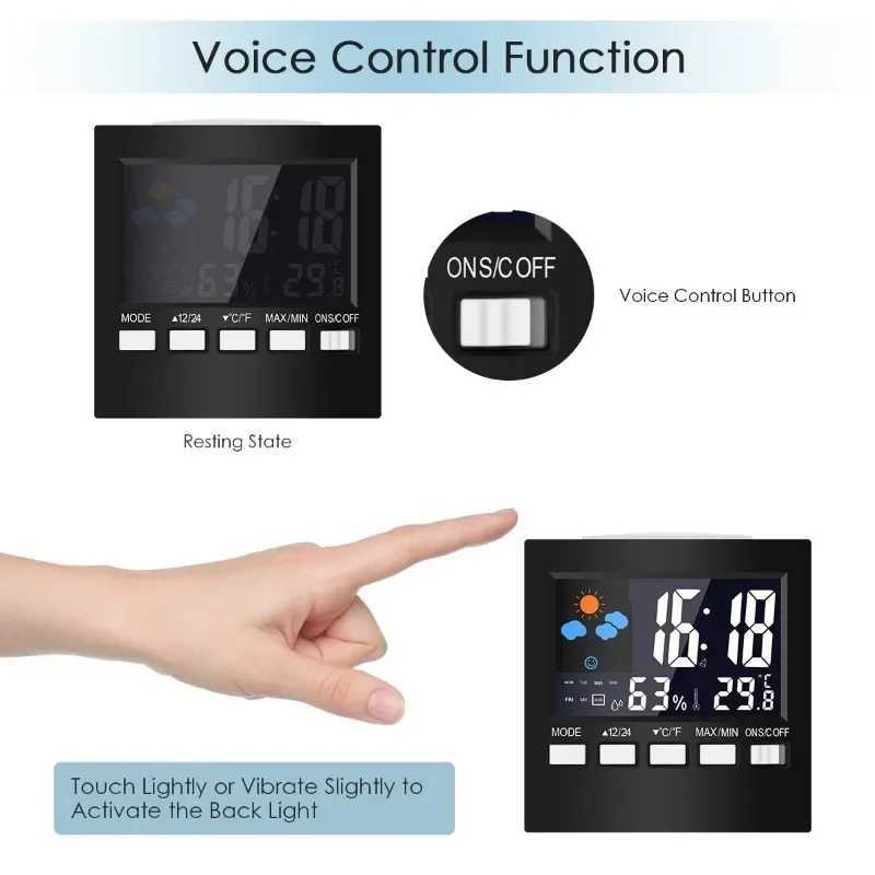 Multi-functional Weather Forecast Station LCD Screen Indoor Temperature Humidity Monitor with Alarm Clock Calendar Voice Control D260318