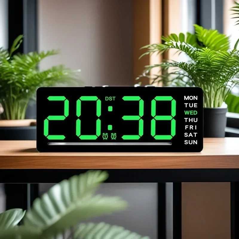 Digital LED Alarm Clock Date TEMP Brightness Adjustment Electronic Clock Kids Bedside Mute Snooze Clock 12/24H USB Powered D260318