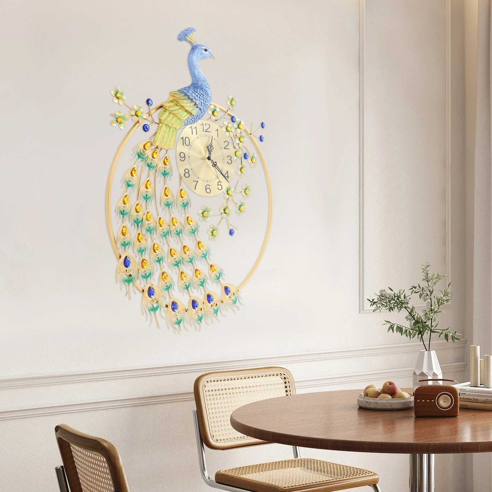 6082cm/ Peacock Wall Clock Decorative Wall Clock Wall Clock for Living Room Decor D260318