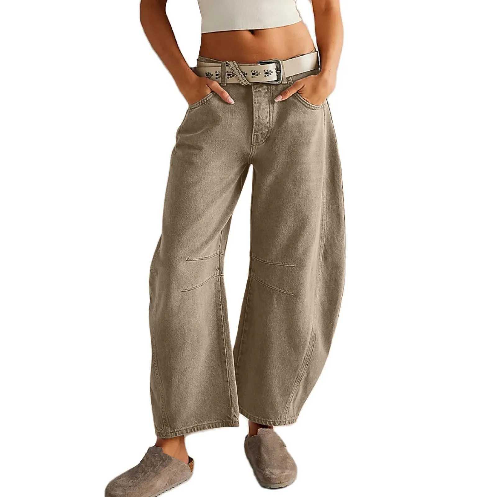 Ladies Fashion Classic Light Long Pleated Jeans Streetwear Versatile Wide Leg Loose Cropped Mid Waist Daily Denim TrousersT260317