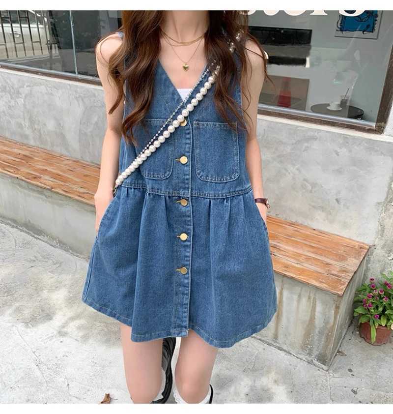 Cowboy Shoulder Strap Dress Fe Design Sense Niche Spring And Autumn Slimming Sveless Camisole Vest Short SkirtXJ260318