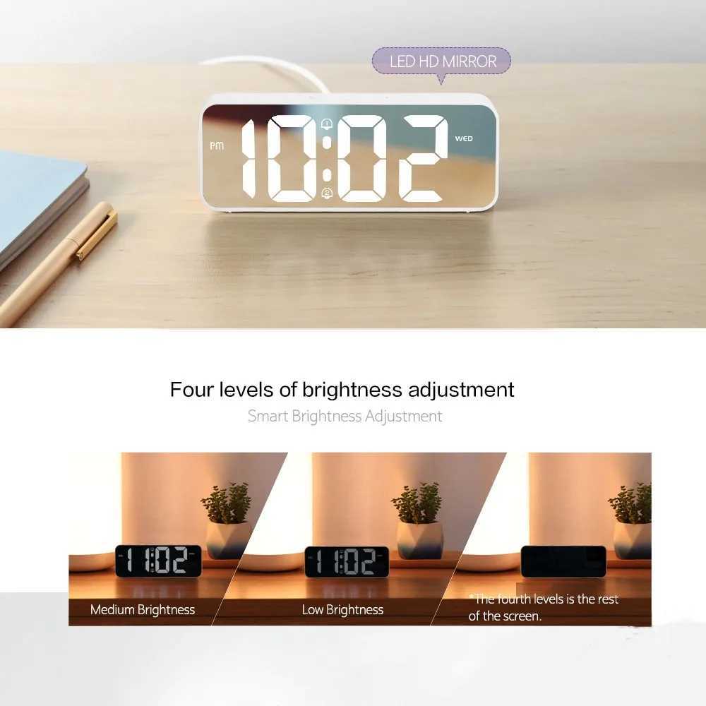LED Digital Alarm Clock Week Temperature Display Snooze 2 Alarms Night Mode 12/24H Output USB Port DST Table LED Clock D260318