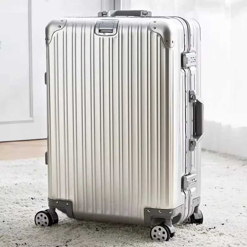 100 Aluminum-Magnesium Alloy Suitcases 20/24/26/29 Inch Lightweight Spinner Luggage TSA Lock Durable Travel Bag H260316