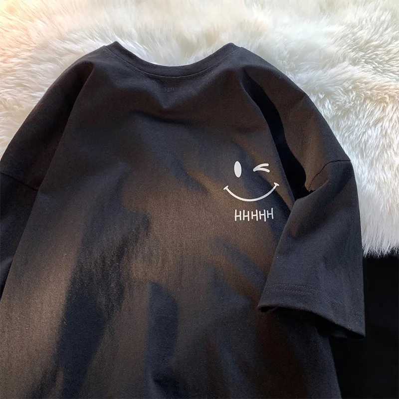 Men Womens Smiling Face Funny Fashion Couple Short Sleeved T-shirt American Basic Simple Oversized Loose Boys Pullover TopT260317