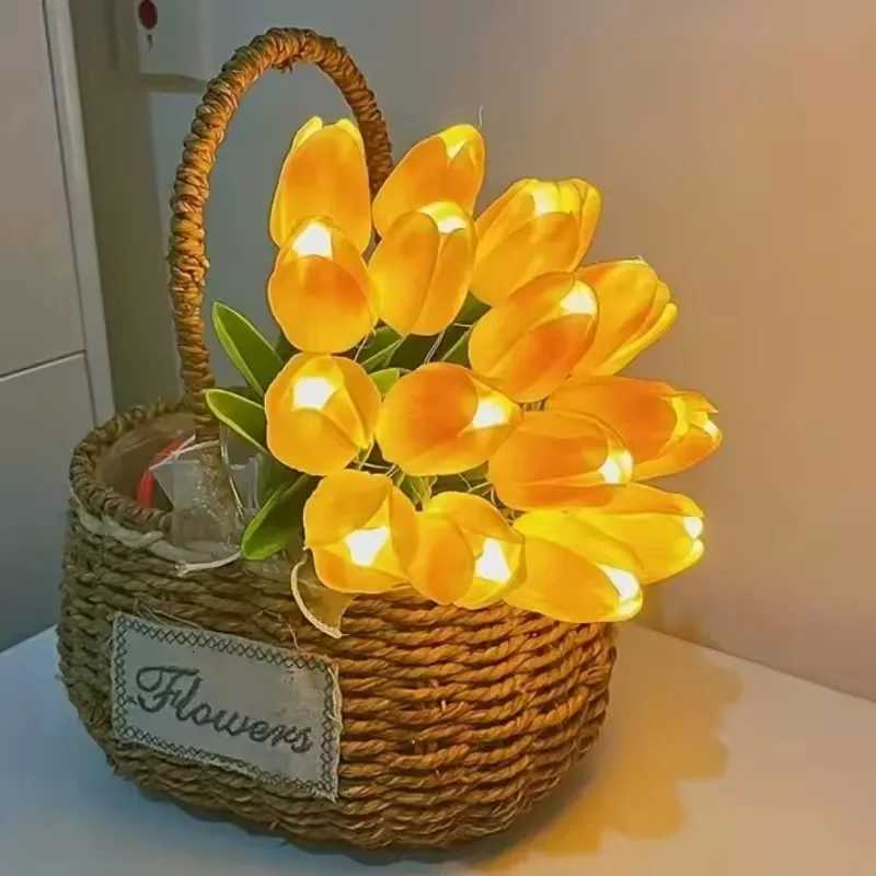 5/10 PCS Tulips with LED Light Artificial Tulip Flowers Table Lamp Simulation Tulips Bouquet Night Light Gifts Home Decoration H260318
