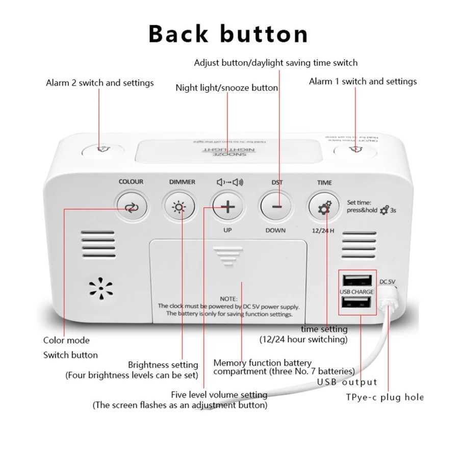 1PC multi-function RGB color screen alarm clock desktop LED digital clock Customize two sets of alarms five levels of brightn D260318
