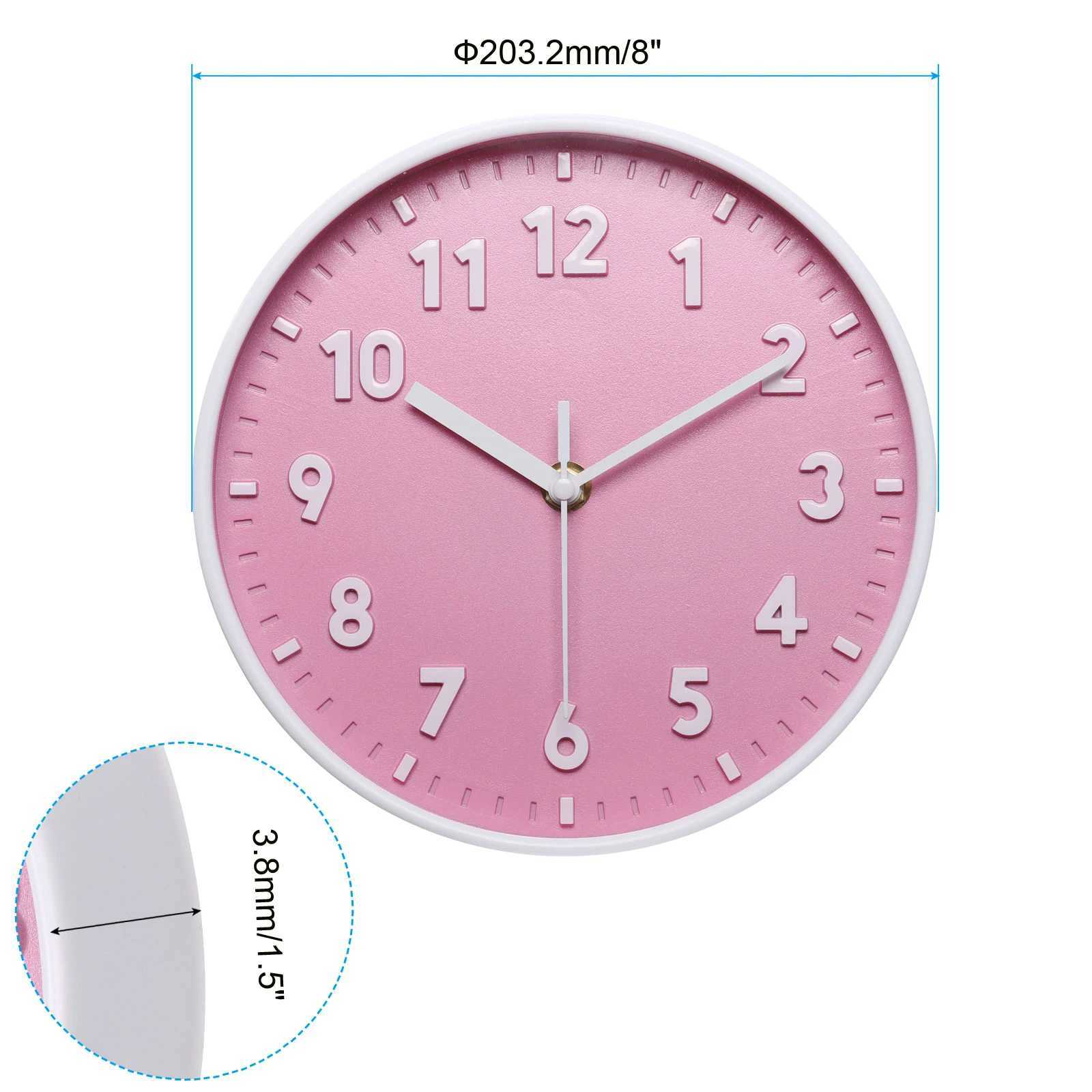 8 Inch Wall Clock 3D Number Quartz Battery Operated Silent Non-Ticking Round Wall Clocks for Office Bedroom Decorative Pink D260318