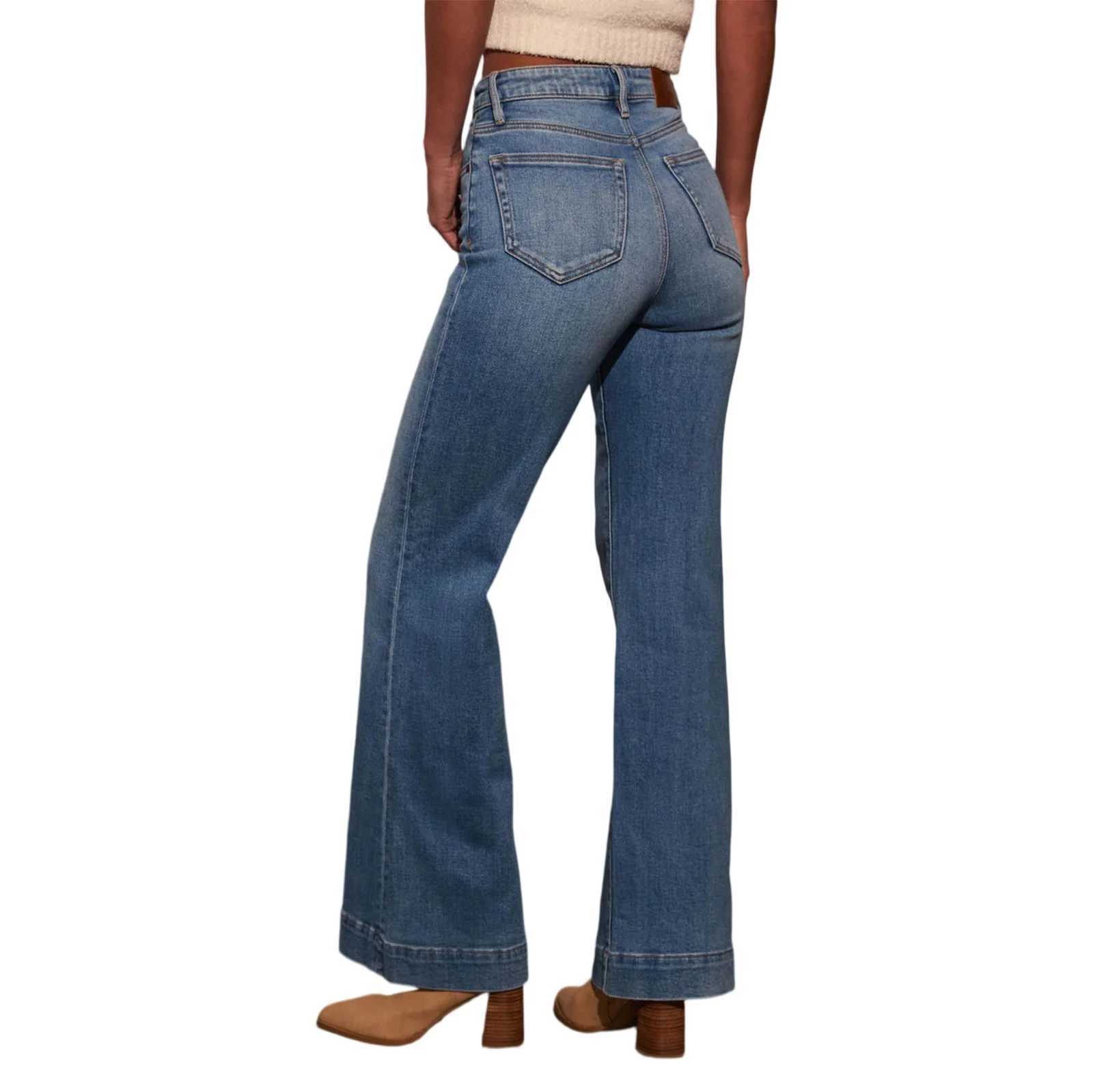 Autumn New WomenS High Waist Straight Jeans Slim Fit Wide Leg Version Stretch Denim Fabric Elegant Intellectual JeansT260317