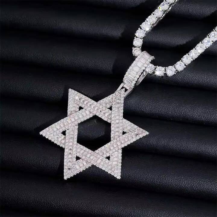 Custom Iced Out Moissanite Five Star Pendant with VVS Diamonds for Hip Hop Protection Charm and White Gold Accents