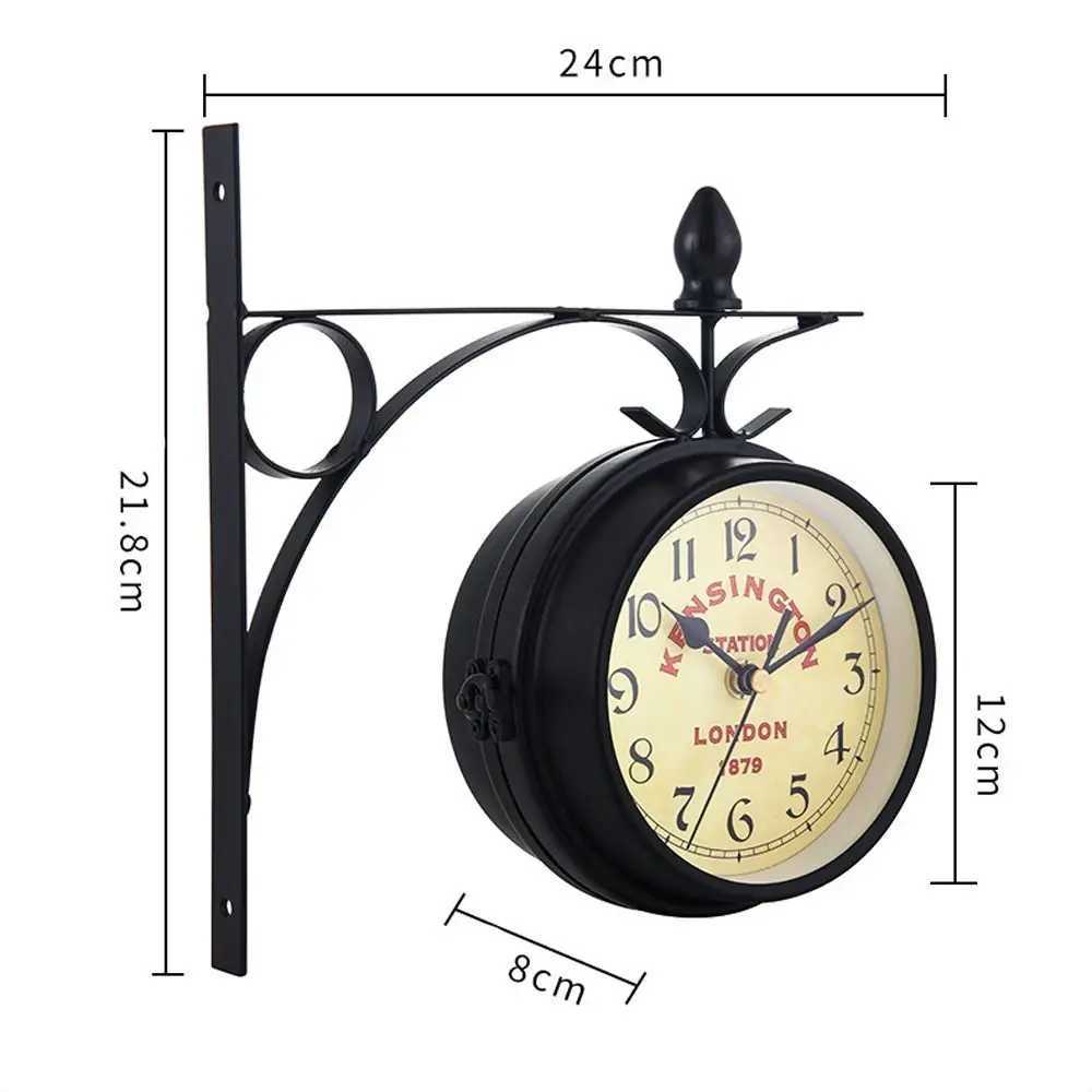 Double Sided Wall Clock High Quality Durable Retro Metal Clock Home Decor Garden Decoration Train Station D260318