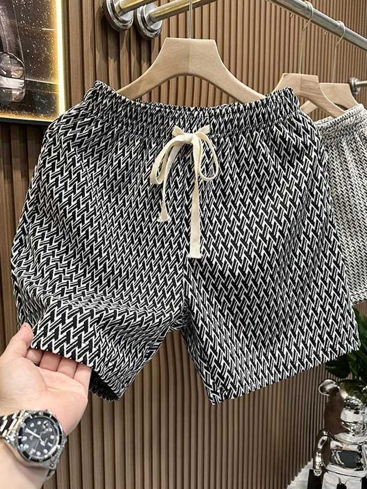 Houndstooth Casual Plaid Shorts Men Sport Loose Wide leg Gym Running Shorts Beach Baggy Board Cargo Shorts Male M260318