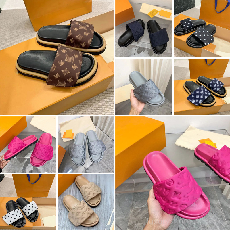 Pool Pillow designer sandals famous designer slides women shoes flip flop flat mules Slipper Padded Front Strap Slippers summer fashion slides size 35-45