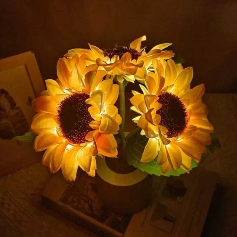 3 Heads Sunflower Lights Rechargeable Night Light for Bedroom Living Room Bedside Night Lighting Decor Valentines Day Gift H260318