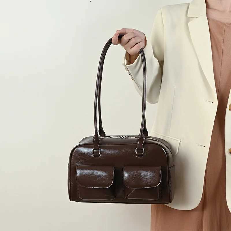 Retro Womens Satchel Hobo Bag Pu Leather Shopping Bag Fashion Solid Designer Armpit Bag Casual Double Pocket Hand Underarm BagZ260317