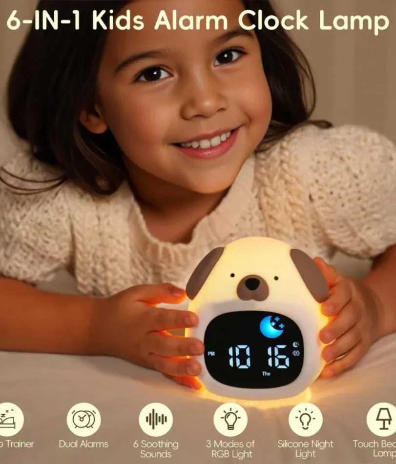 Alarm Clock for Kids Puppy-Shape Toddler Sleep Training Clock Cute Touch Night Light for Children Bedroom D260318