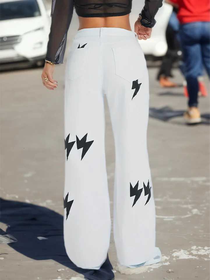 Womens High Waist Straight Denim Look Pants Retro Casual Stretch Printed Trousers Comfortable Fit Classic StyleT260317