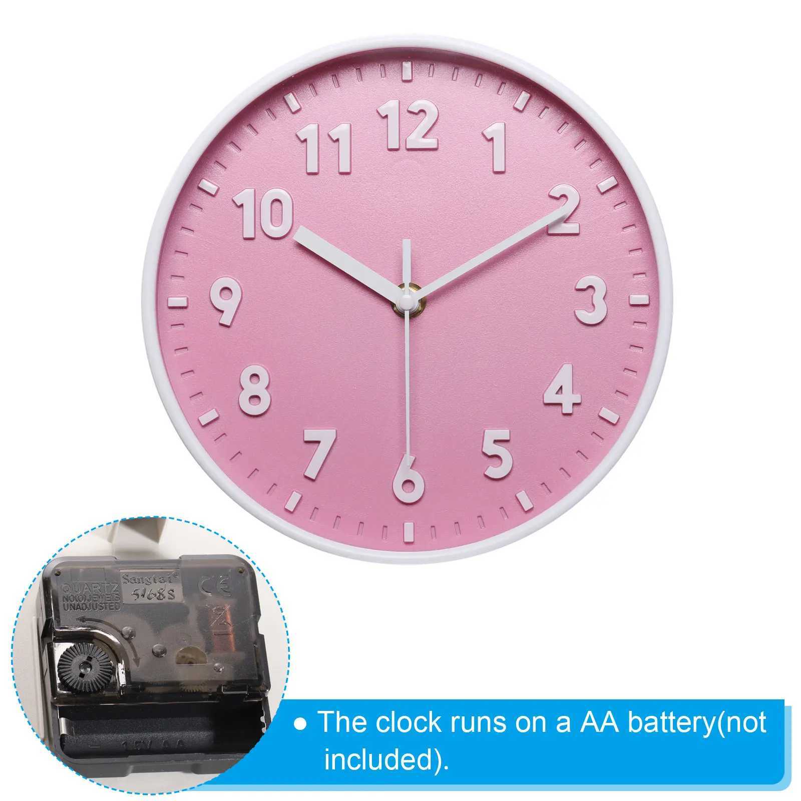 8 Inch Wall Clock 3D Number Quartz Battery Operated Silent Non-Ticking Round Wall Clocks for Office Bedroom Decorative Pink D260318