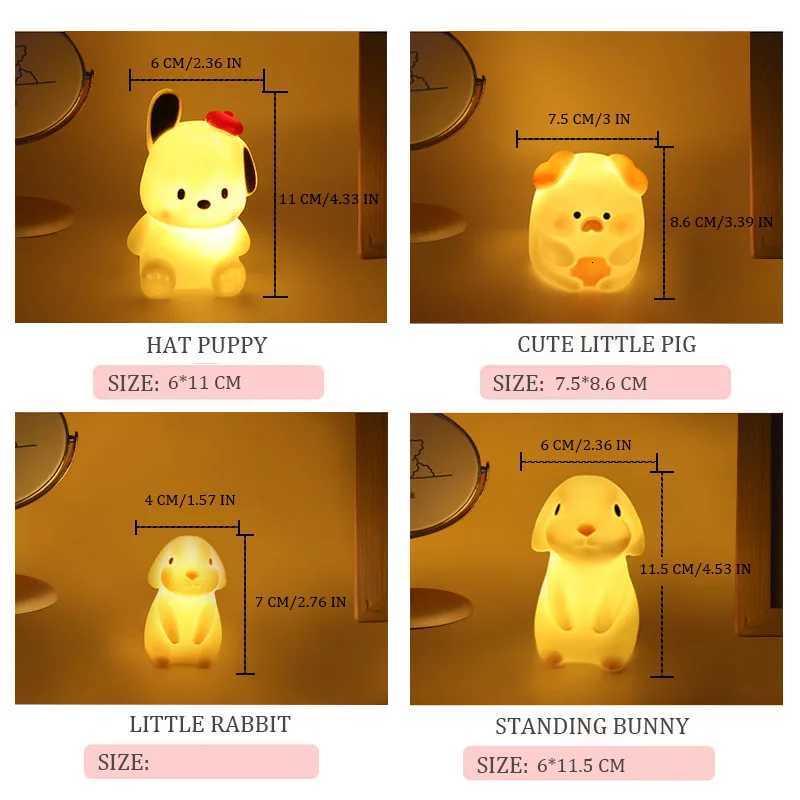Silica Gel Night Light Bedroom Decor Lights Button Battery Powered Moonlight Cartoon Animal Lamps Children Gift Decorative Lamp H260318