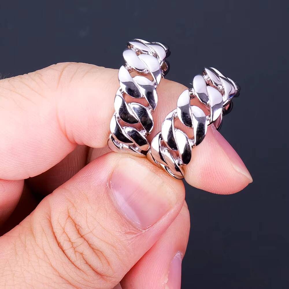 Factory Wholesale Custom Fine Jewelry 9mm Size 7-11 Sterling 925 Silver Hip Hop Band Plain Cuban Link Ring for Men and Women