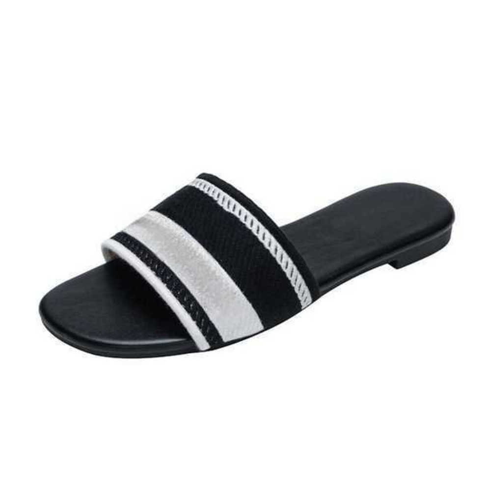 Slippers 2026 Paris Embroidered Dazzle Designer Slippers Womens Sandals Summer Beach Stripes Casual Flat Slippers Sliders women ladies flip flops Embroidery