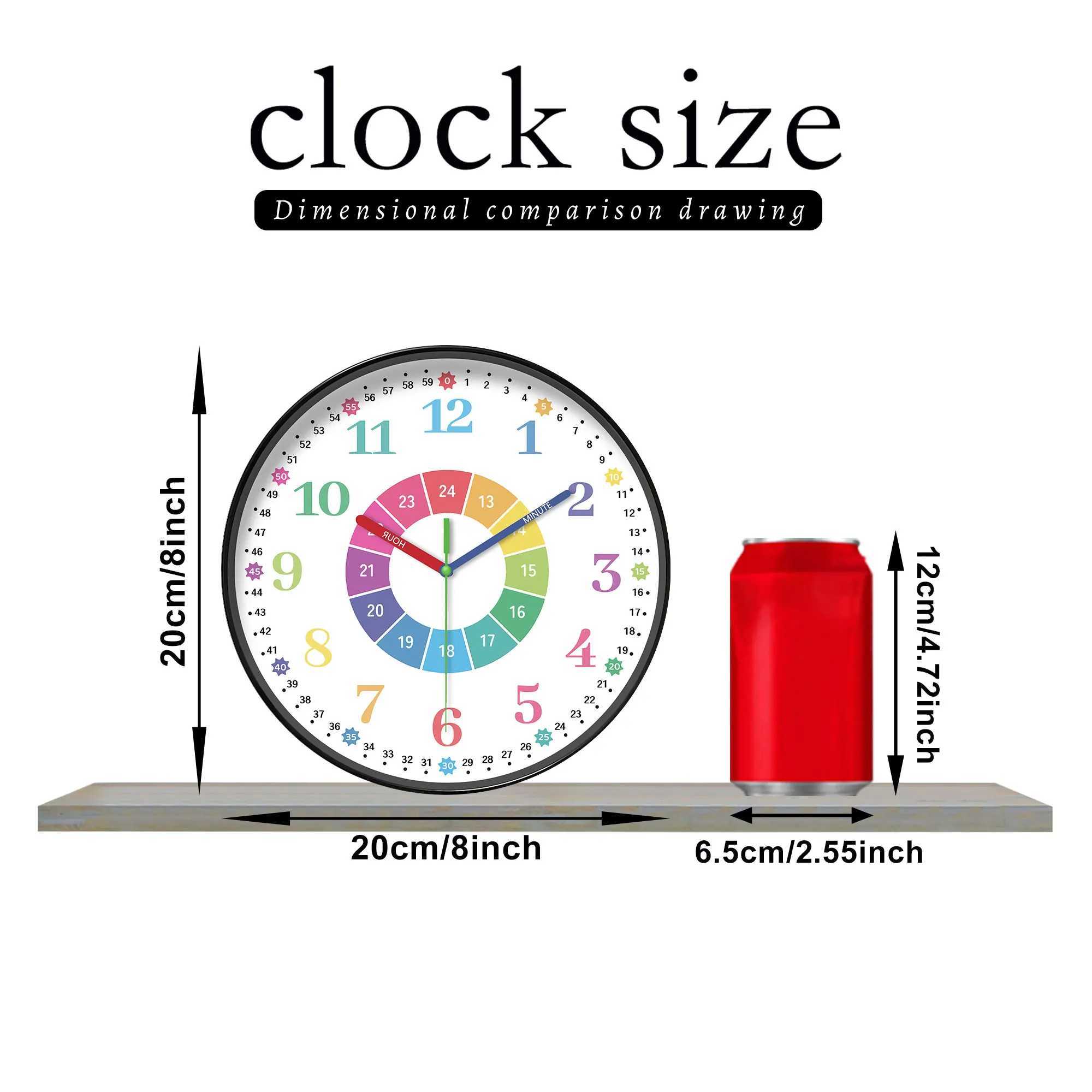 1pc 8-inch instructional Wall clock - Silent non-ticking analog clock color digital and color hands designed learning clock pe D260318